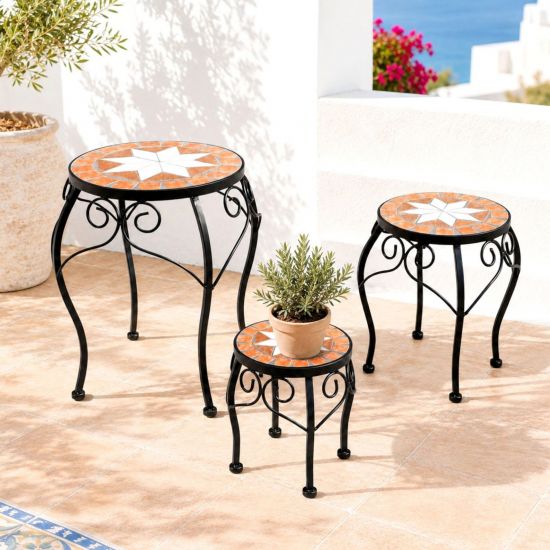 DanDiBo Round Mosaic Plant Stand Set of 3 12014 Plant Holder for Outdoor Use Flower Stool Outdoor Side Table Plant Stool