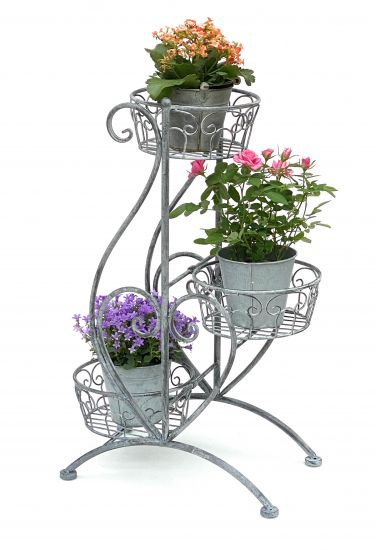 DanDiBo Blumentreppe Metall Grau 75 cm Blumenständer mit 3 Ablagen 96011 Blumensäule Pflanzenständer Pflanzensäule Blumenhocker