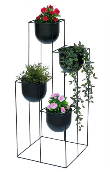 DanDiBo Blumentreppe Metall Schwarz 90 cm Pflanzentreppe mit Topf Innen Indoor Blumenständer 210015 Blumensäule Modern Pflanzenständer Blumenhocker