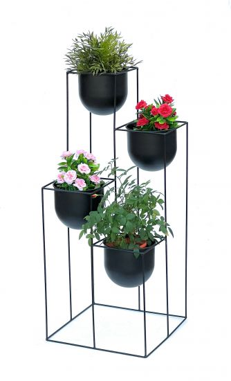 DanDiBo Blumentreppe Metall Schwarz 90 cm Pflanzentreppe mit Topf Innen Indoor Blumenständer 210015 Blumensäule Modern Pflanzenständer Blumenhocker
