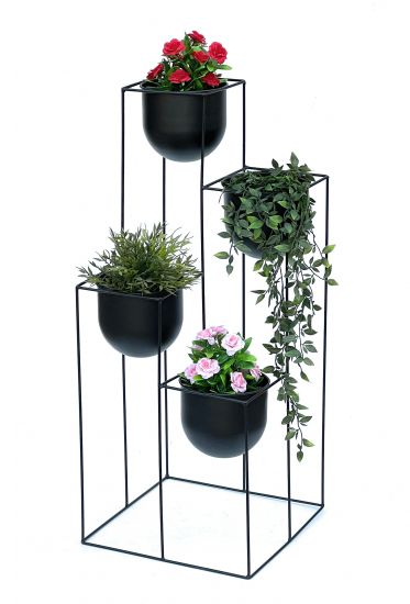 DanDiBo Blumentreppe Metall Schwarz 90 cm Pflanzentreppe mit Topf Innen Indoor Blumenständer 210015 Blumensäule Modern Pflanzenständer Blumenhocker