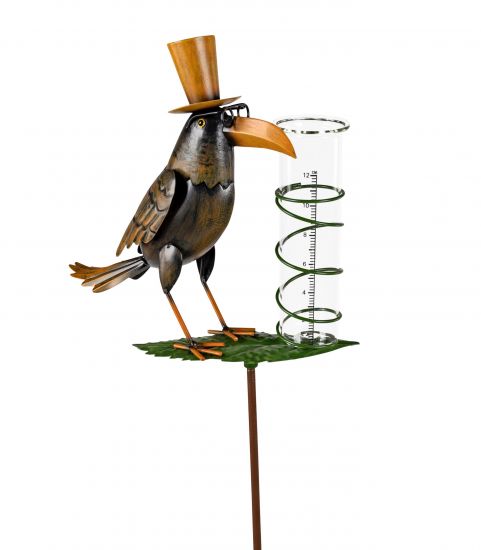DanDiBo Regenmesser aus Metall mit Erdspieß 140 cm Vogel 585950 Niederschlagsmesser wetterfest Gartendeko Gartenstecker Bodenstecker