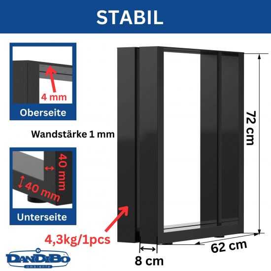 Preview: DanDiBo 2x Tischbeine Metall Schwarz 72 x 62 cm Tischgestell Höhenverstellbar 96662 Tischfüße Möbelfüße Tischkufen Esstisch Beine