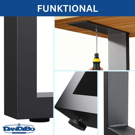 DanDiBo 2x Tischbeine Metall Schwarz 72 x 80 cm Tischgestell Höhenverstellbar 96660 Tischfüße Möbelfüße Tischkufen Esstisch Beine