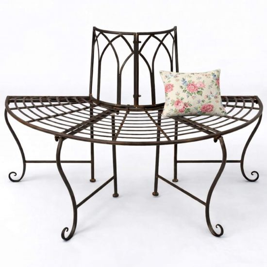 DanDiBo Baumbank Halbrund Metall Wetterfest Braun 127 cm 3 Sitzer 121071 Gartenbank mit Rückenlehne Rundbank Parkbank Bank Outdoor Sitzbank