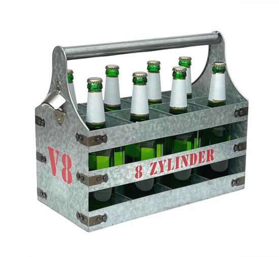 DanDiBo Bierträger Metall mit Öffner Flaschenträger 8 Zylinder V8 96404 Flaschenöffner Flaschenkorb Männerhandtasche