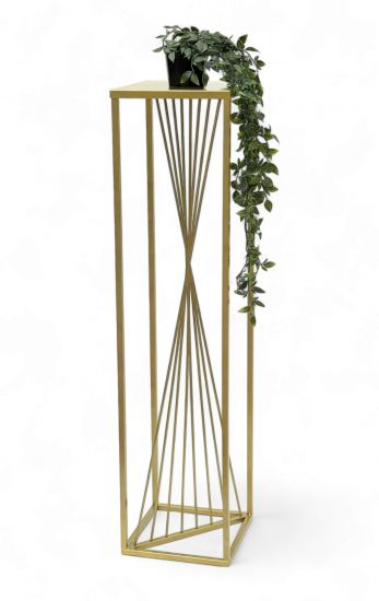 DanDiBo Blumenhocker Metall Gold Eckig 100 cm Blumenständer Beistelltisch 96567 Blumensäule Design Modern Pflanzenständer Pflanzenhocker