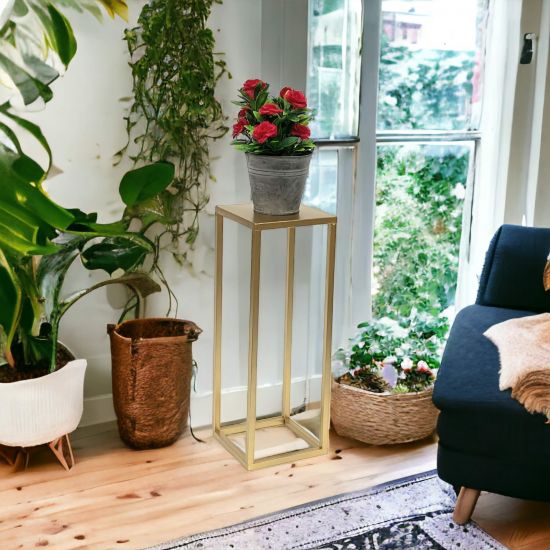 DanDiBo Flower Stool Metal Gold Angular 50 cm Flower Stand Side Table 96506 S Flower Column Modern Plant Stand Plant Stool