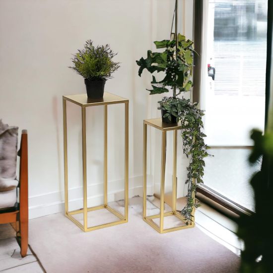 DanDiBo Flower Stool Metal Gold Angular Flower Stand Side Table 96506 Set of 2 Flower Column Modern Plant Stand Plant Stool