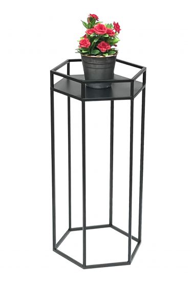 DanDiBo Blumenhocker Metall Schwarz 6eck 70 cm Blumenständer Blumensäule 96453 L Pflanzenhocker Modern Pflanzenständer