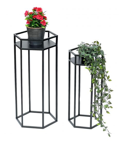 DanDiBo Blumenhocker Metall Schwarz 6eck Blumenständer Beistelltisch 96453 2er Set Pflanzenständer Blumensäule Modern Pflanzenhocker