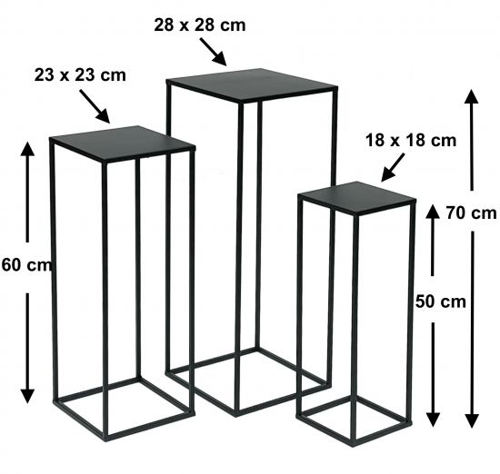 DanDiBo Flower Stool Metal Black Square Flower Stand Side Table 96315 Set of 3 Flower Column Modern Plant Stand Plant Stool