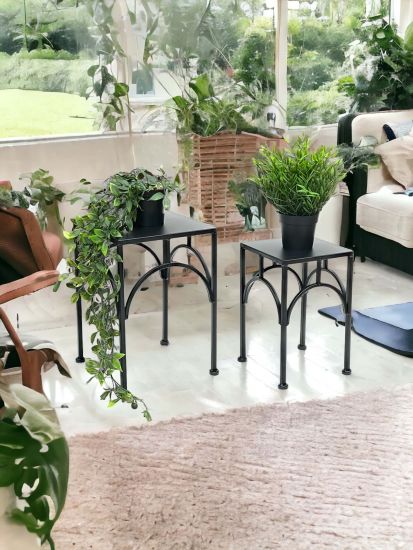 DanDiBo Flower Stool Metal Black Square Flower Stand Side Table 96449 Set of 2 Plant Stands Flower Column Modern Plant Stool