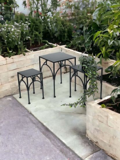DanDiBo Flower Stool Metal Black Square Flower Stand Side Table 96449 Set of 3 Plant Stands Flower Column Modern Plant Stool