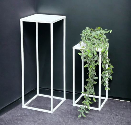 DanDiBo Blumenhocker Metall Weiß Eckig 2er Set Blumenständer Beistelltisch 96484 Blumensäule Modern Pflanzenständer Pflanzenhocker