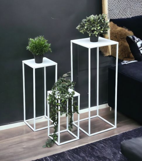 DanDiBo Blumenhocker Metall Weiß Eckig 3er Set Blumenständer Beistelltisch 96484 Blumensäule Modern Pflanzenständer Pflanzenhocker