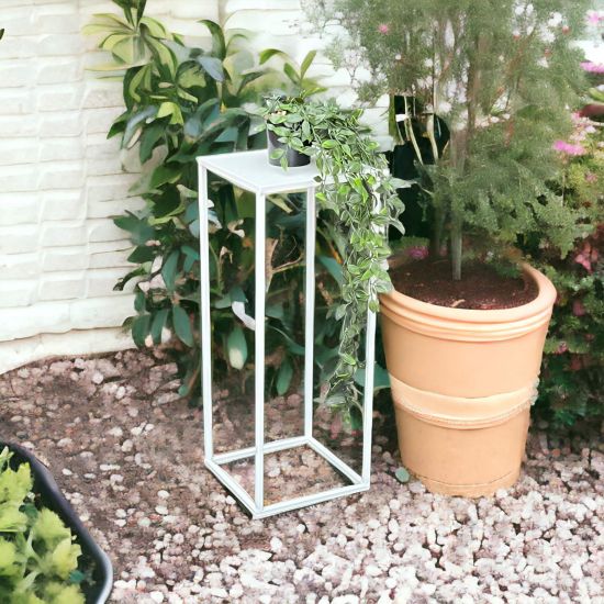 DanDiBo Blumenhocker Metall Weiß Eckig 60 cm Blumenständer Beistelltisch 96482 M Blumensäule Modern Pflanzenständer Pflanzenhocker