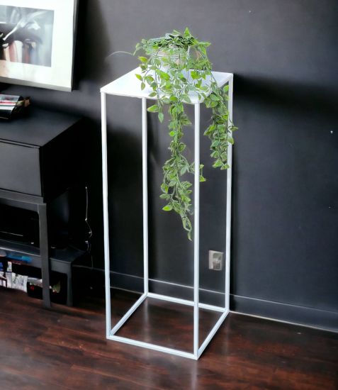 DanDiBo Blumenhocker Metall Weiß Eckig 82,5 cm Blumenständer Beistelltisch 96484 L Blumensäule Modern Pflanzenständer Pflanzenhocker