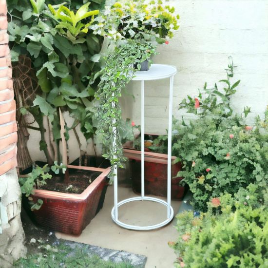 DanDiBo Blumenhocker Metall Weiß Rund 70 cm Blumenständer Beistelltisch 96483 L Blumensäule Modern Pflanzenständer Pflanzenhocker