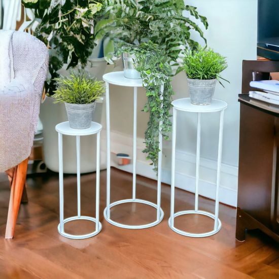 DanDiBo Blumenhocker Metall Weiß Rund Blumenständer Beistelltisch 96483 3er Set Blumensäule Modern Pflanzenständer Pflanzenhocker