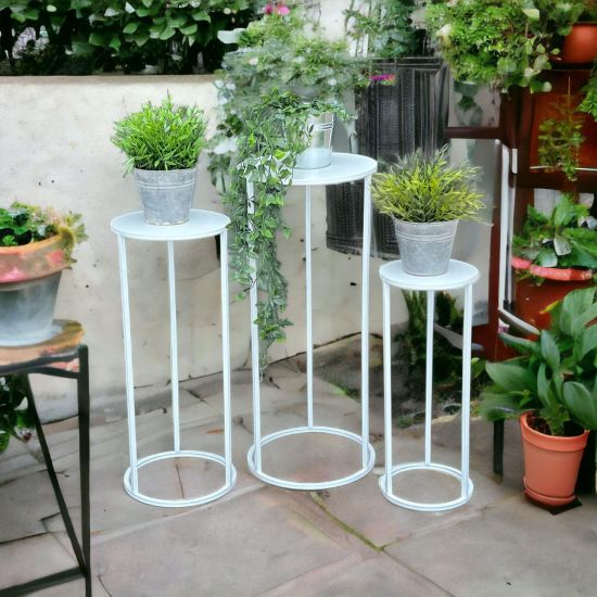 DanDiBo Blumenhocker Metall Weiß Rund Blumenständer Beistelltisch 96483 3er Set Blumensäule Modern Pflanzenständer Pflanzenhocker