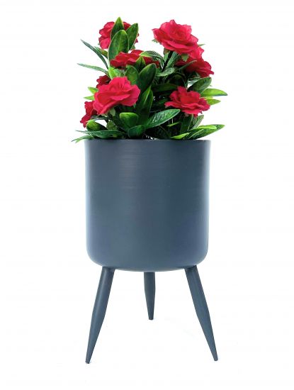 DanDiBo Blumentopf mit Füßen Pflanztopf Blumenkübel mit Beinen Metall Grau 23 cm 96260 M Modern Pflanzenständer