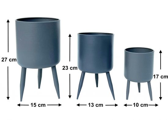 DanDiBo Blumentopf mit Füßen Pflanztopf Blumenkübel mit Beinen Metall Grau 3er Set 96260 Modern Pflanzenständer