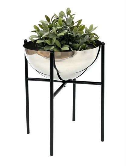 DanDiBo Blumenhocker Metall mit Topf Schwarz Silber 35 cm Blumenständer 96257 M Blumensäule Modern Pflanzenständer Pflanzenhocker