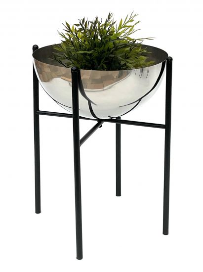DanDiBo Flower Stool Metal with Pot Black Silver 45 cm Flower Stand 96257 L Flower Column Modern Plant Stand Plant Stool