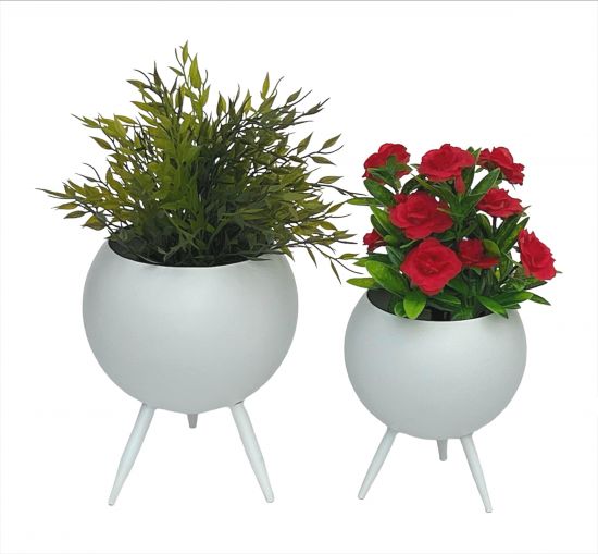 DanDiBo Flower Stool Metal with Pot White Flower Stand 96259 Set of 2 Flower Column Modern Plant Stand Plant Stool