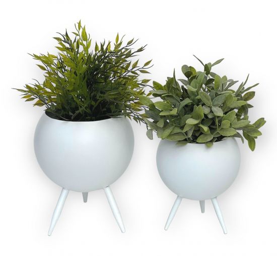 DanDiBo Flower Stool Metal with Pot White Flower Stand 96259 Set of 2 Flower Column Modern Plant Stand Plant Stool