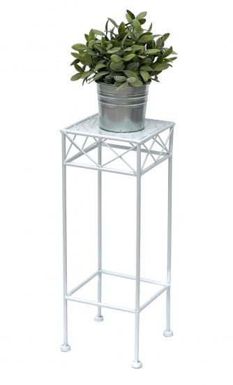 DanDiBo Blumenhocker Weiß Metall Eckig 50 cm Blumenständer 96314 S Beistelltisch Blumensäule Modern Pflanzenständer Pflanzenhocker