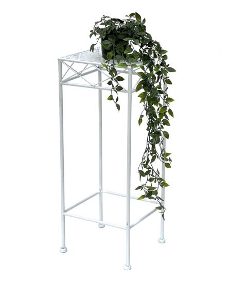 DanDiBo Blumenhocker Weiß Metall Eckig 60 cm Blumenständer 96314 M Beistelltisch Blumensäule Modern Pflanzenständer Pflanzenhocker