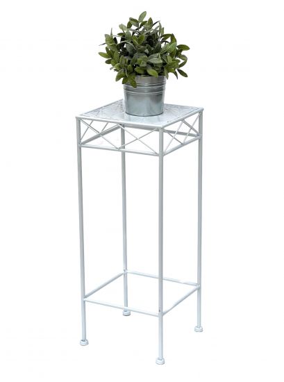 DanDiBo Blumenhocker Weiß Metall Eckig 60 cm Blumenständer 96314 M Beistelltisch Blumensäule Modern Pflanzenständer Pflanzenhocker