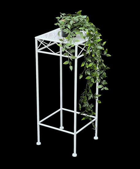 DanDiBo Blumenhocker Weiß Metall Eckig 60 cm Blumenständer 96314 M Beistelltisch Blumensäule Modern Pflanzenständer Pflanzenhocker