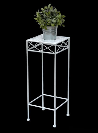 DanDiBo Blumenhocker Weiß Metall Eckig 60 cm Blumenständer 96314 M Beistelltisch Blumensäule Modern Pflanzenständer Pflanzenhocker