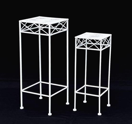 DanDiBo Blumenhocker Weiß Metall Eckig Blumenständer 96314 2er Set Beistelltisch Blumensäule Modern Pflanzenständer Pflanzenhocker