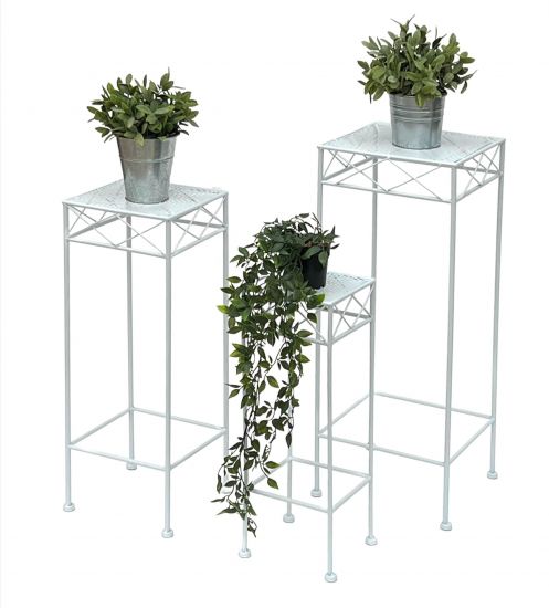 DanDiBo Blumenhocker Weiß Metall Eckig Blumenständer 96314 3er Set Beistelltisch Blumensäule Modern Pflanzenständer Pflanzenhocker