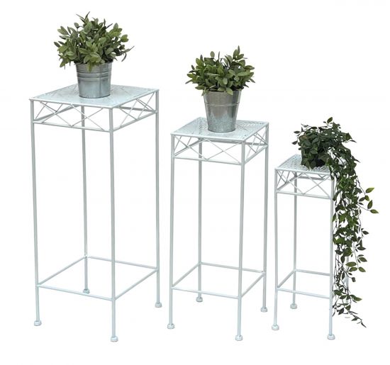 DanDiBo Blumenhocker Weiß Metall Eckig Blumenständer 96314 3er Set Beistelltisch Blumensäule Modern Pflanzenständer Pflanzenhocker