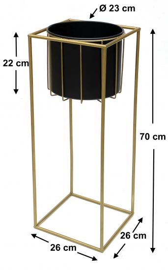 DanDiBo Blumenhocker mit Topf Metall Gold Schwarz Eckig L 70 cm Blumenständer 96035 Blumensäule Modern Pflanzenständer Pflanzenhocker