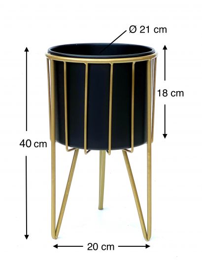 DanDiBo Blumenhocker mit Topf Metall Gold Schwarz Rund M 40 cm Blumenständer 96039 Blumensäule Modern Pflanzenständer Pflanzenhocker