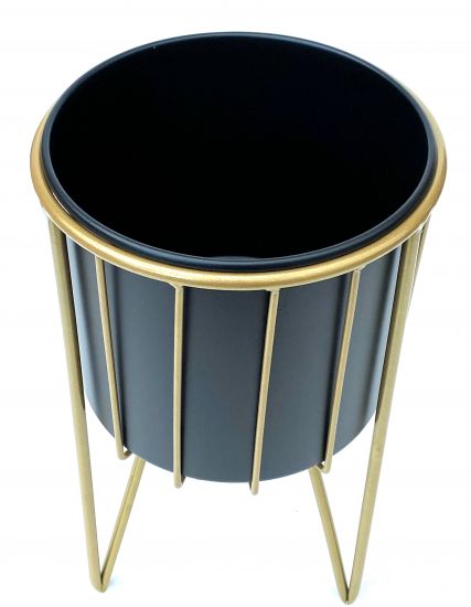 DanDiBo Blumenhocker mit Topf Metall Gold Schwarz Rund M 40 cm Blumenständer 96039 Blumensäule Modern Pflanzenständer Pflanzenhocker