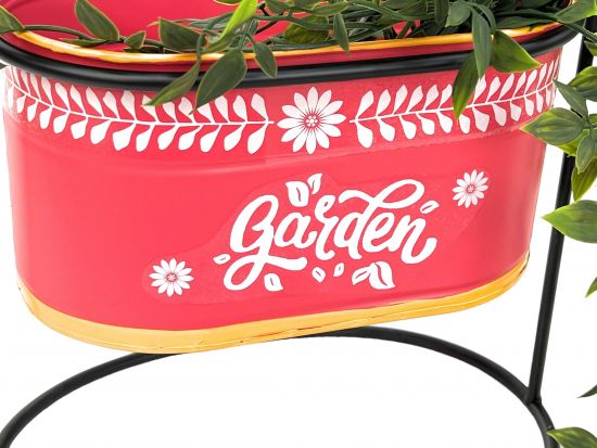 DanDiBo Flower Stool with Pot Metal Standing Red Oval 24 cm Flower Stand 96526 S Flower Column Modern Plant Stand Planter