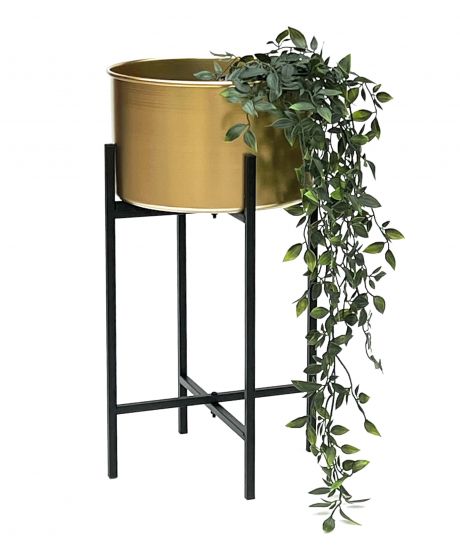 DanDiBo Blumenhocker mit Topf Gold Metall Schwarz 50 cm Blumenständer 96527 Pflanzenständer Blumensäule Modern Pflanzenhocker