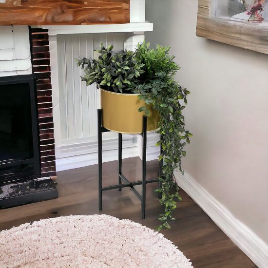 DanDiBo Blumenhocker mit Topf Gold Metall Schwarz 50 cm Blumenständer 96527 Pflanzenständer Blumensäule Modern Pflanzenhocker
