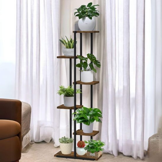 DanDiBo Flower Shelf Indoor Metal Black 6 Tiers Wood 96581 Flower Staircase Plant Stand Modern Plant Stand Design