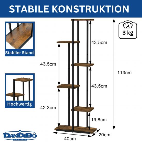 DanDiBo Blumenregal Indoor Metall Schwarz 6 Etagen Holz 96581 Blumentreppe Pflanzenständer Modern Blumenständer Design