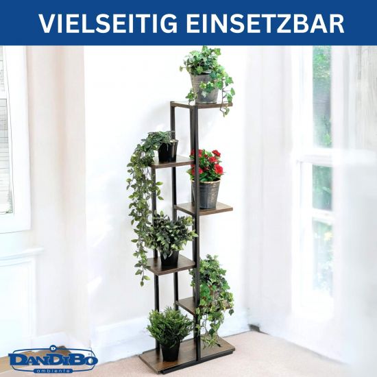 DanDiBo Blumenregal Indoor Metall Schwarz 6 Etagen Holz 96581 Blumentreppe Pflanzenständer Modern Blumenständer Design
