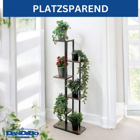 DanDiBo Blumenregal Indoor Metall Schwarz 6 Etagen Holz 96581 Blumentreppe Pflanzenständer Modern Blumenständer Design