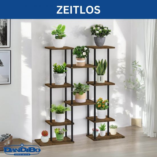DanDiBo Flower Shelf Indoor Metal Black 6 Tiers Wood 96584 Plant Stand 100 cm Modern Flower Stand Design